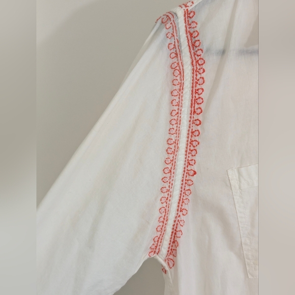 Subtle Luxury Boyfriend Shirt S/M White Cotton Embroidered Tunic Beach Boho - Picture 5 of 10